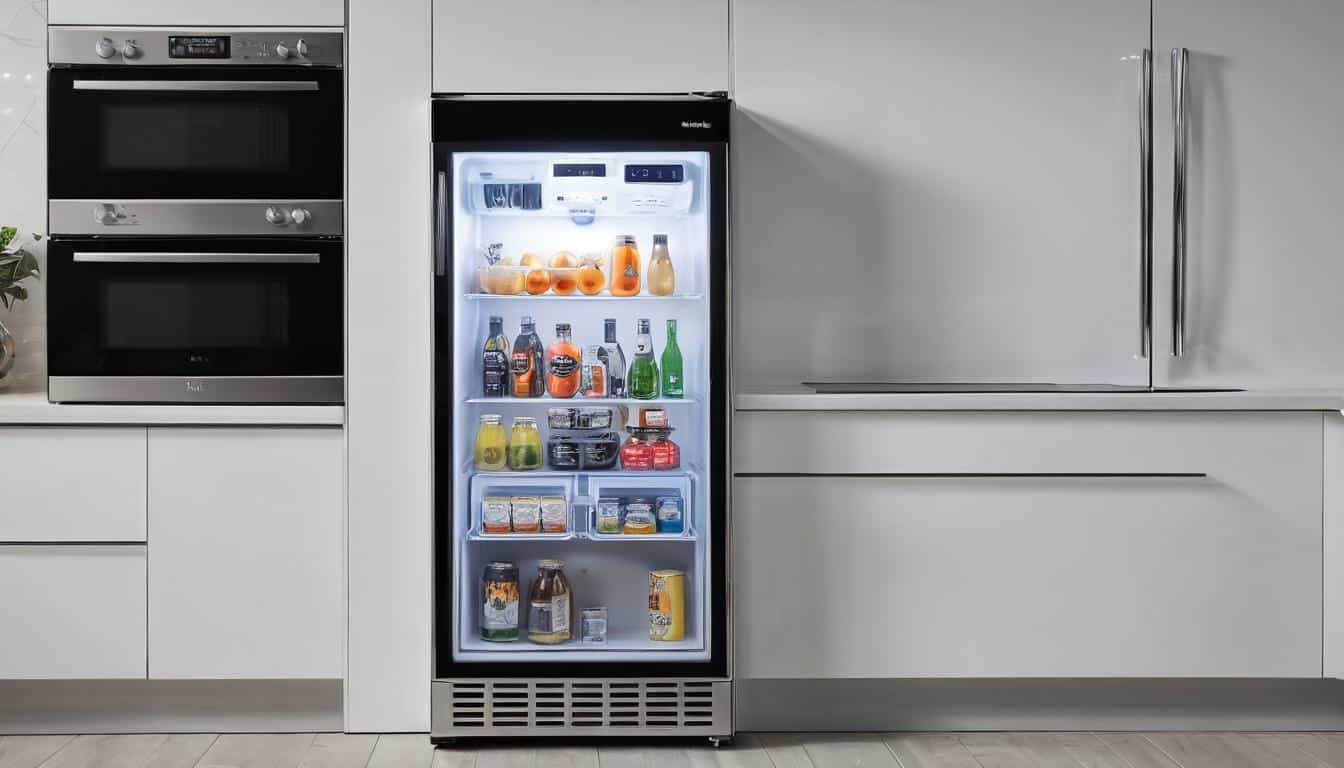 Modern mini-fridge in kitchen