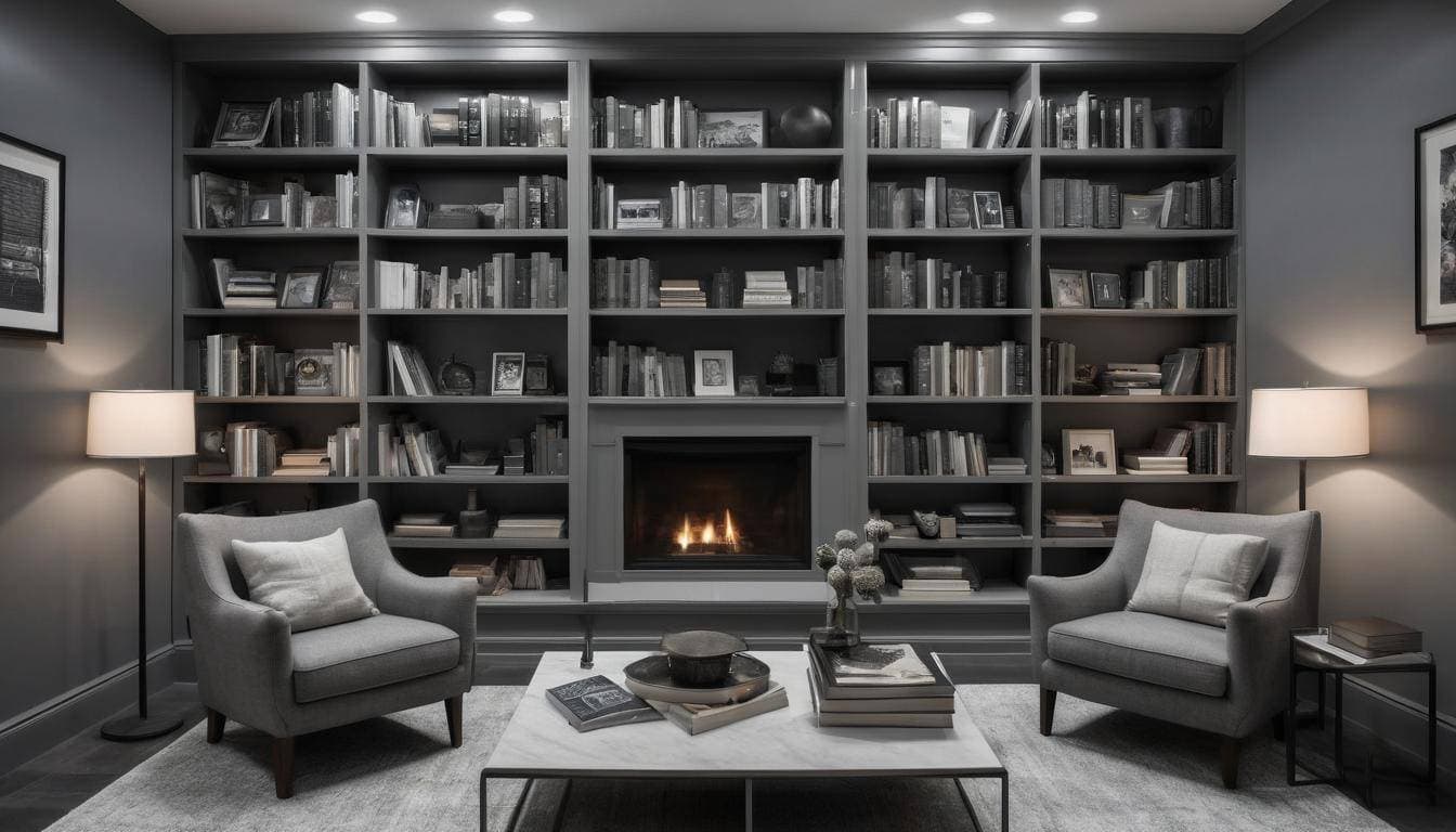 Artistic grey library ambiance