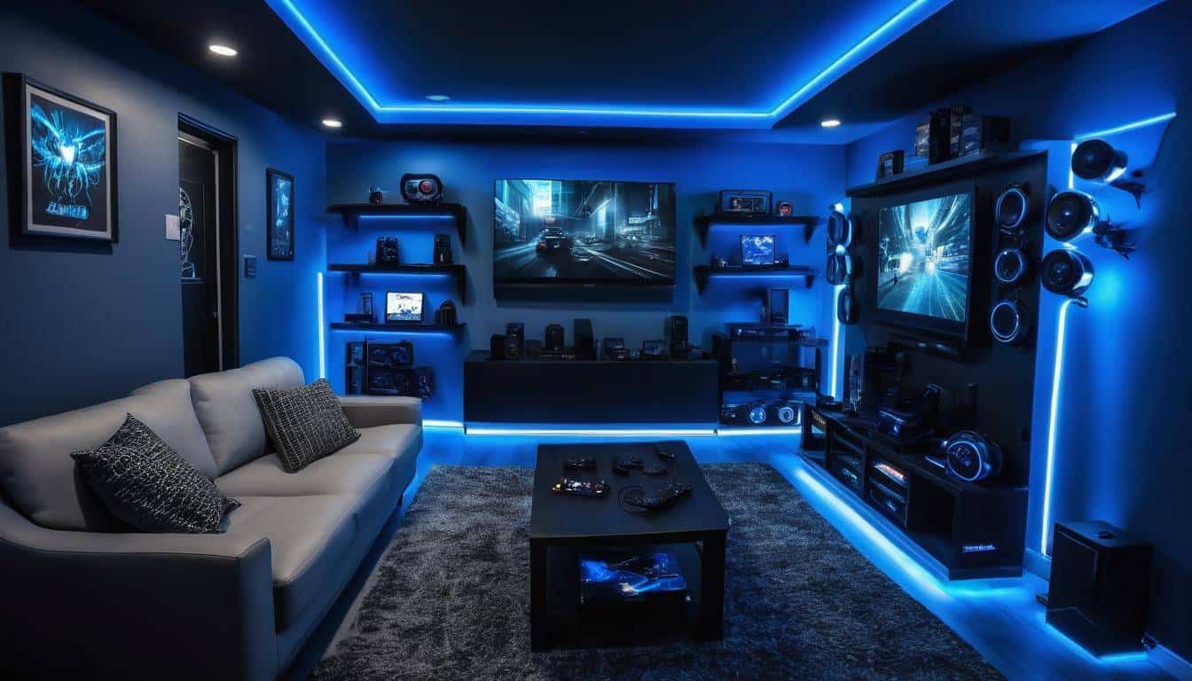 Blue ambient gaming room