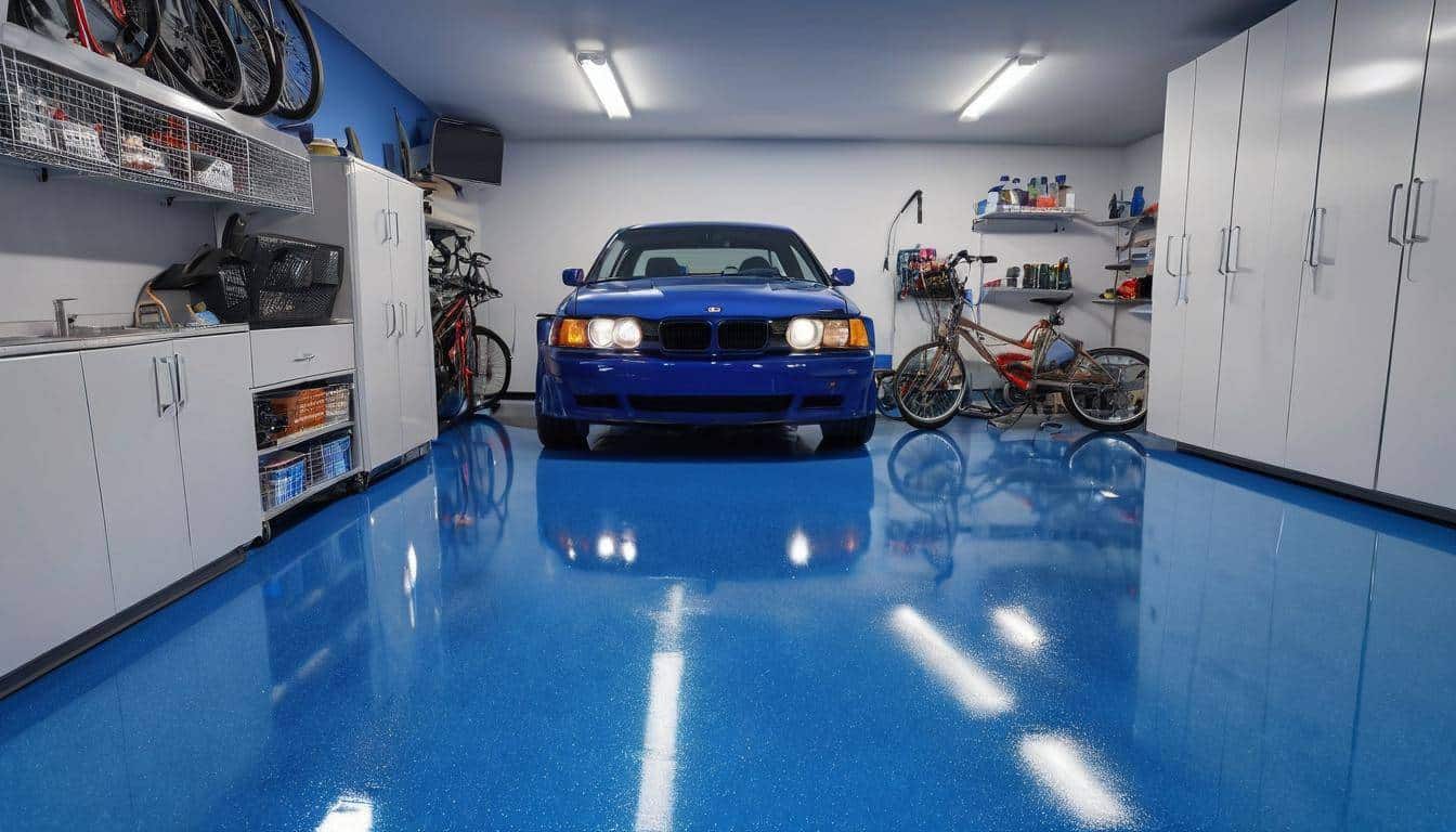 Blue epoxy garage floor