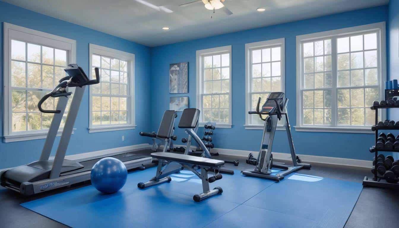 Blue home gym setup