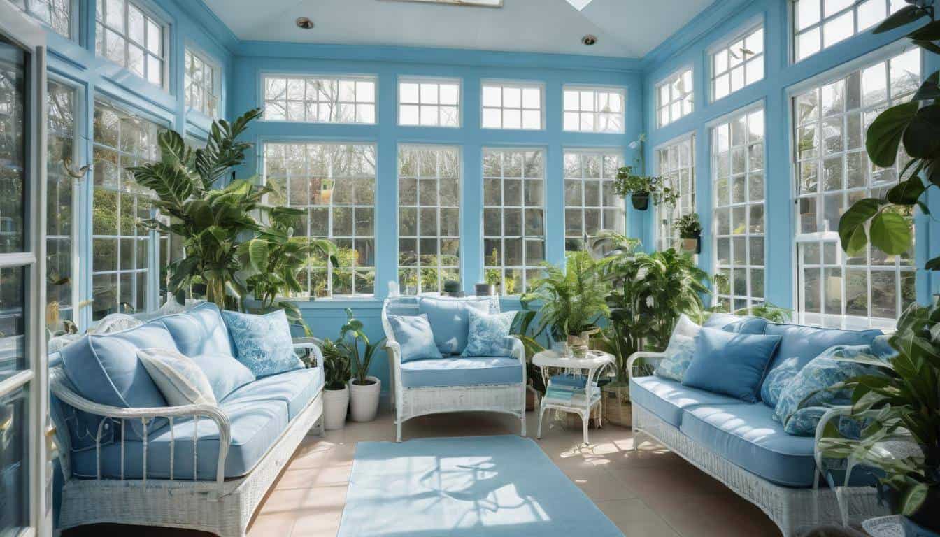 Blue sunlit sunroom design