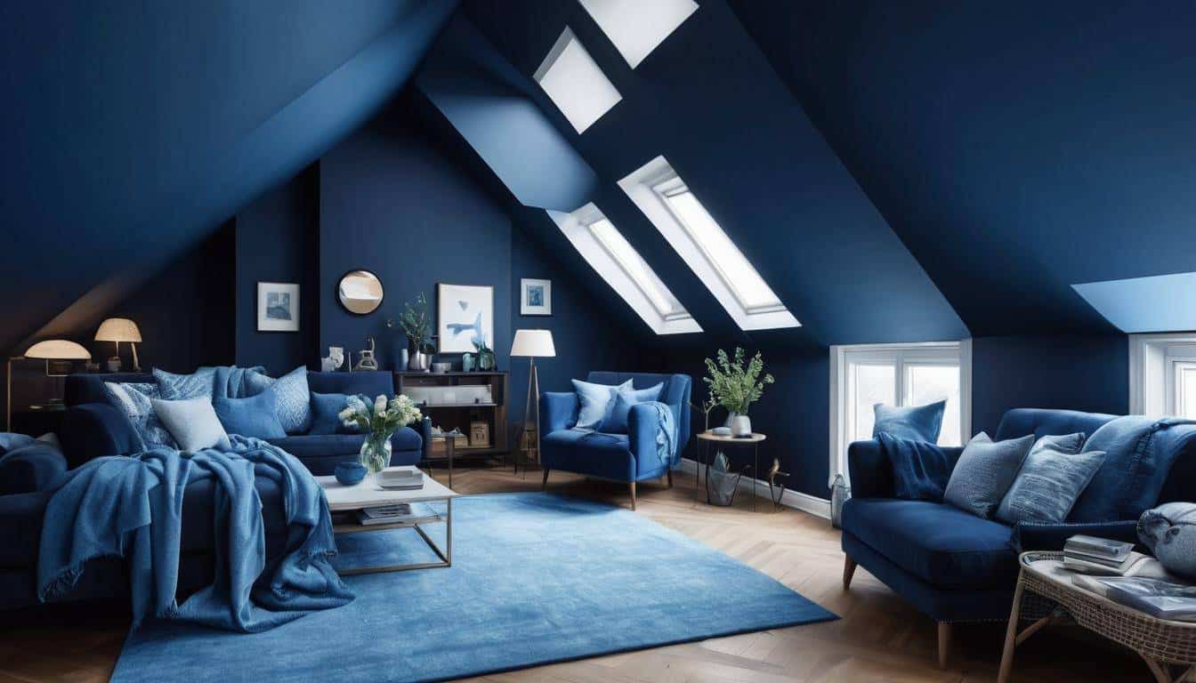 Blue-themed attic design