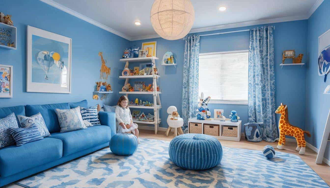 Blue-themed creative playroom