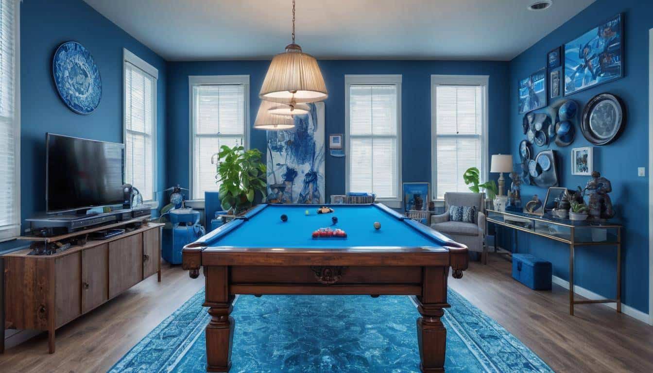 Blue-themed game room decor