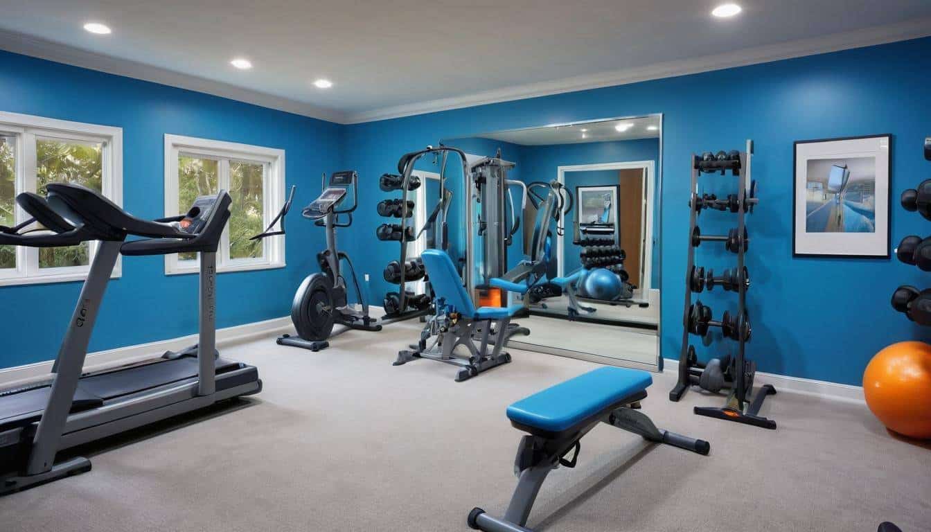 Blue-themed home gym inspiration