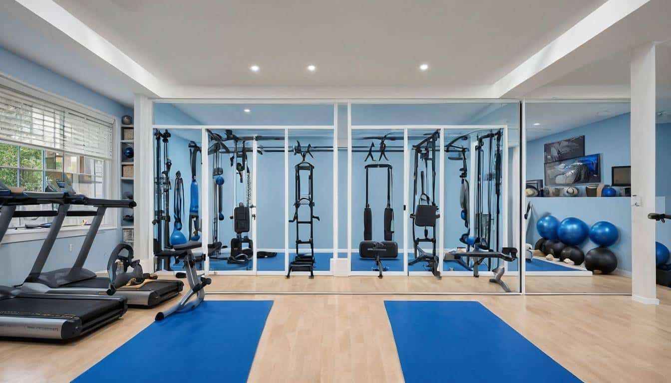 Blue-themed home gym