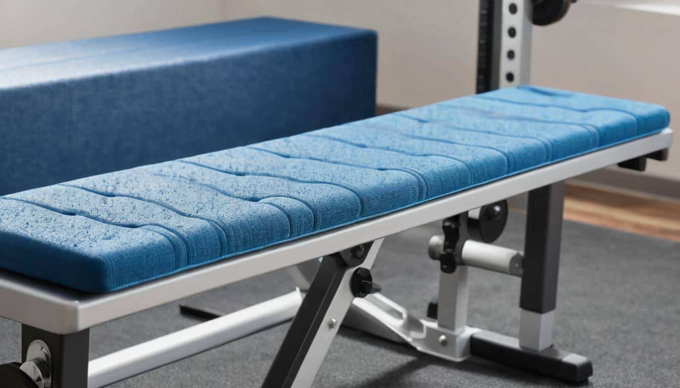 Blue upholstered weight bench