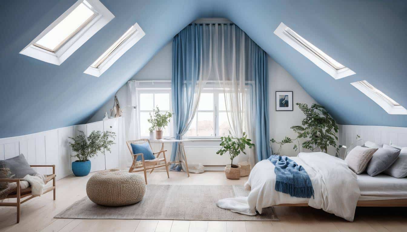 Bright and airy attic with sheer curtains