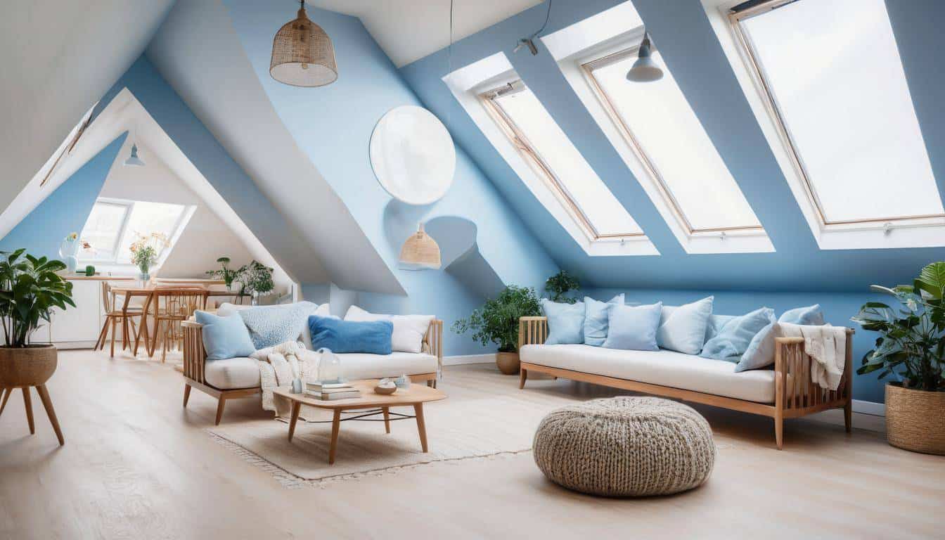 Bright attic with blue theme