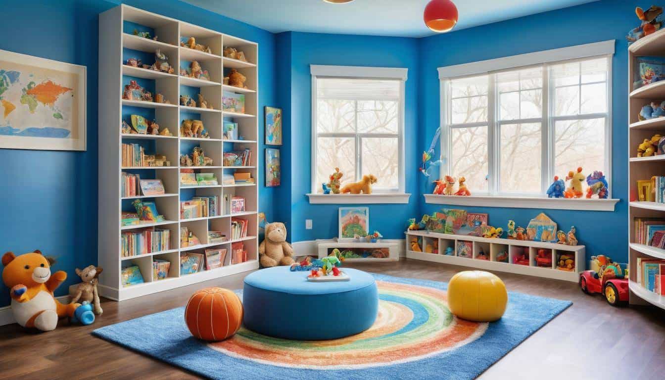 Bright blue playroom