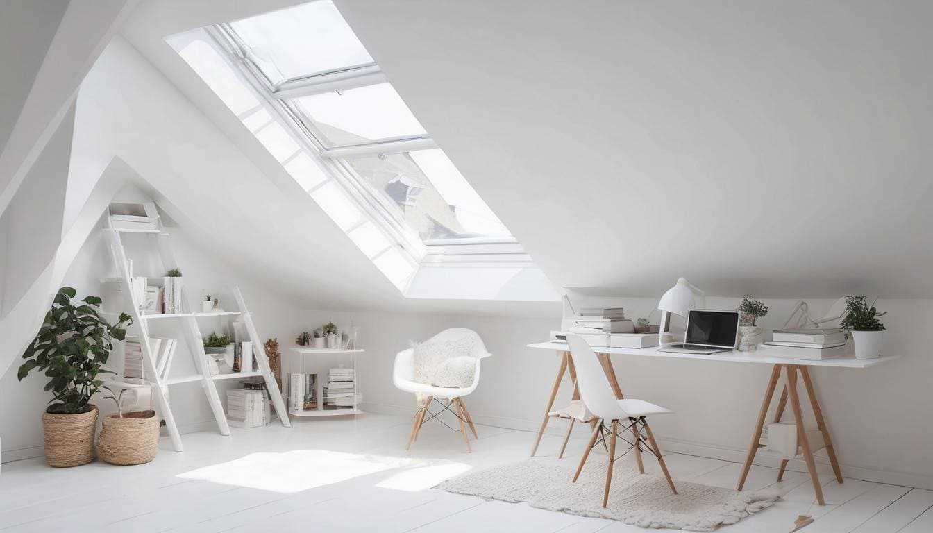 Bright white attic room