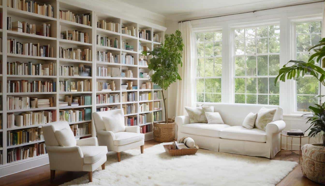 Bright white home library