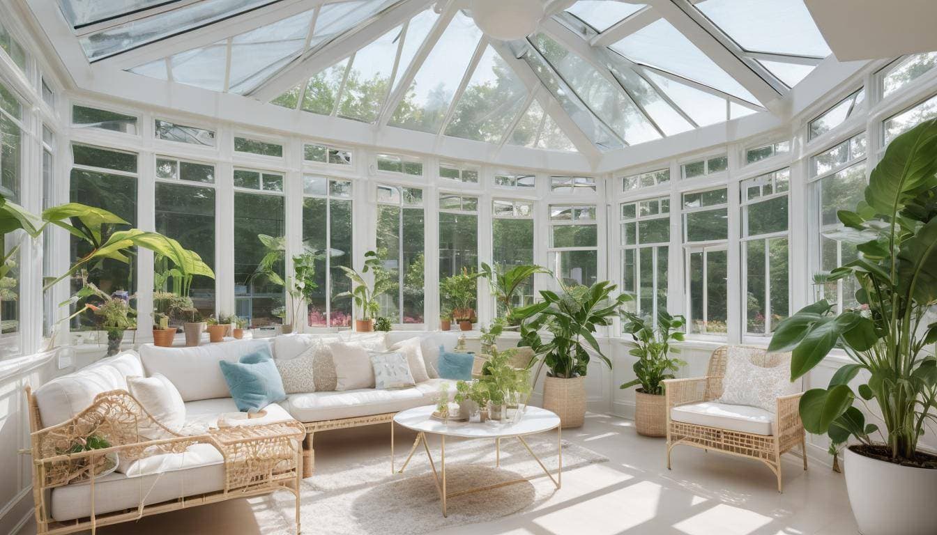 Bright white sunroom with barrier