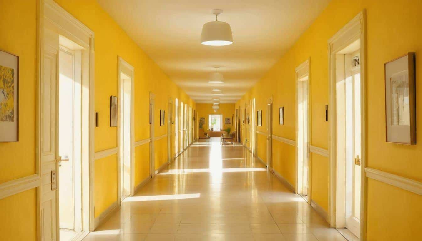 Bright yellow sunlit hallway