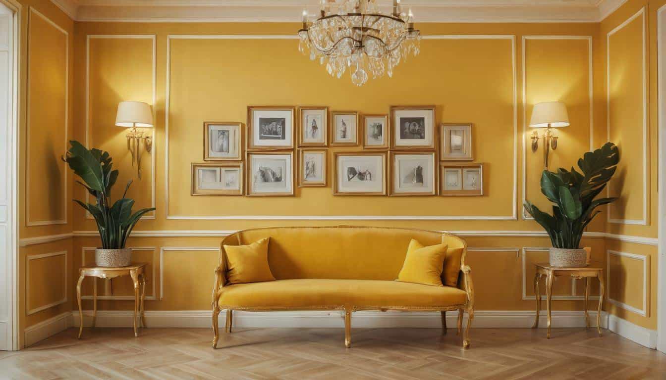 Chic hallway decor with yellow backdrop