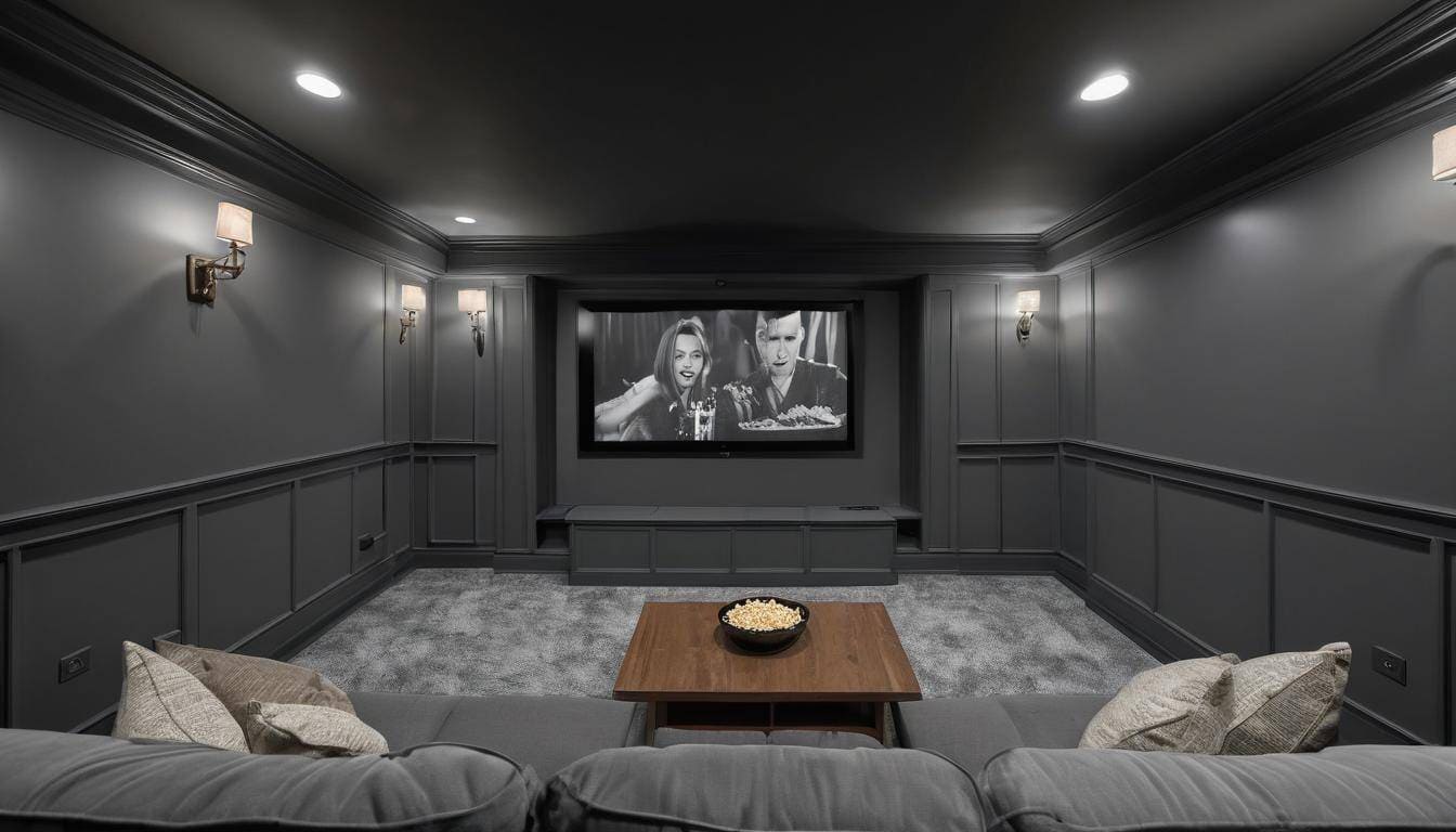 Cinematic charcoal gray home theater