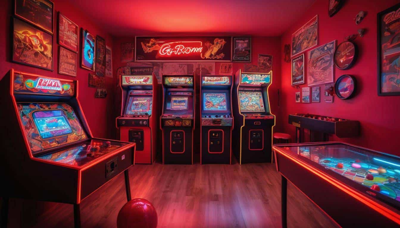 Classic arcade in red room