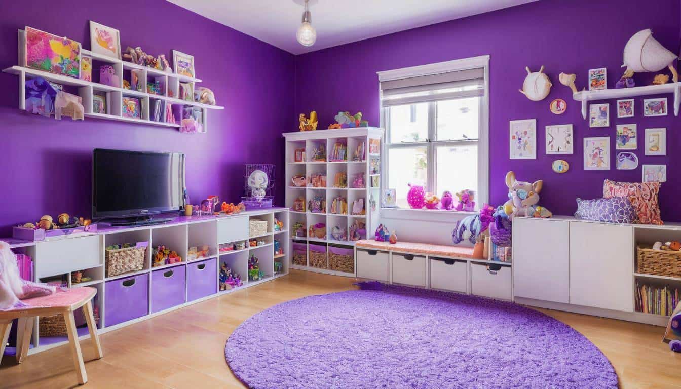 Clean vibrant purple playroom