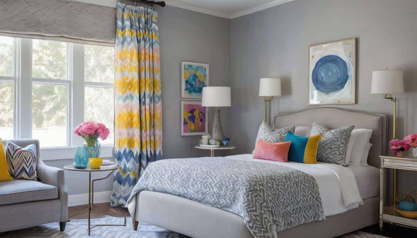 Colorful accents in gray room