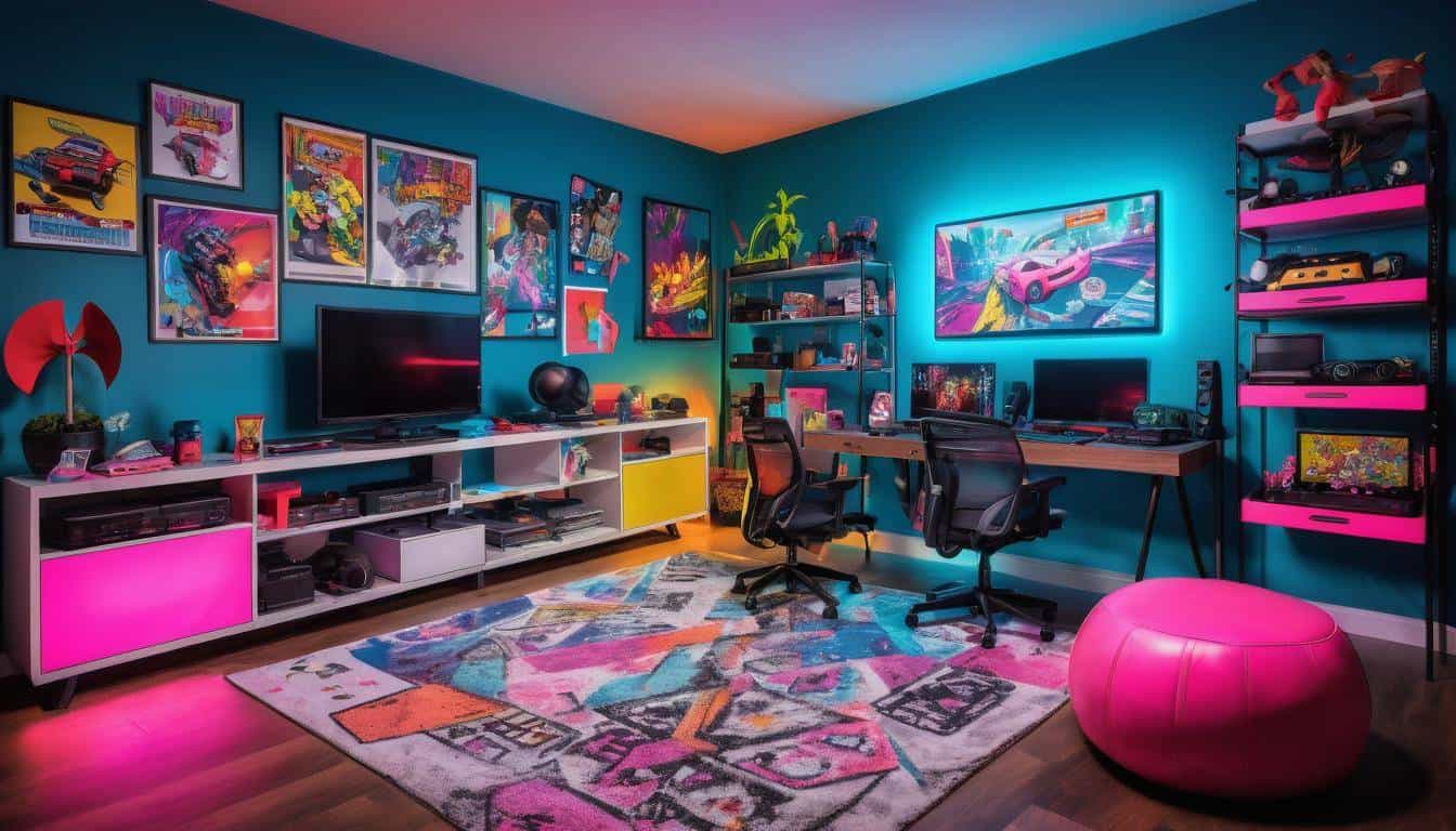 Colorful gaming room setup