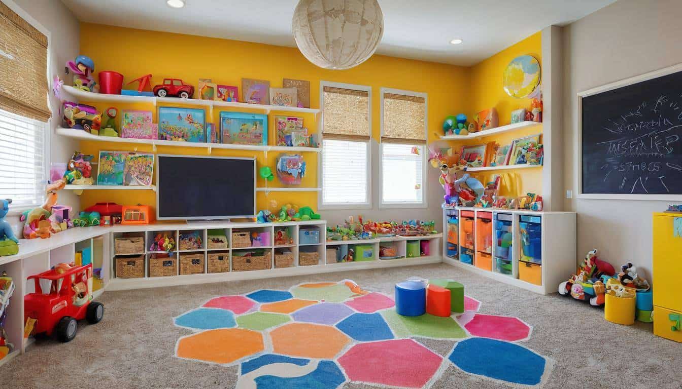 Colorful toy organization in playroom