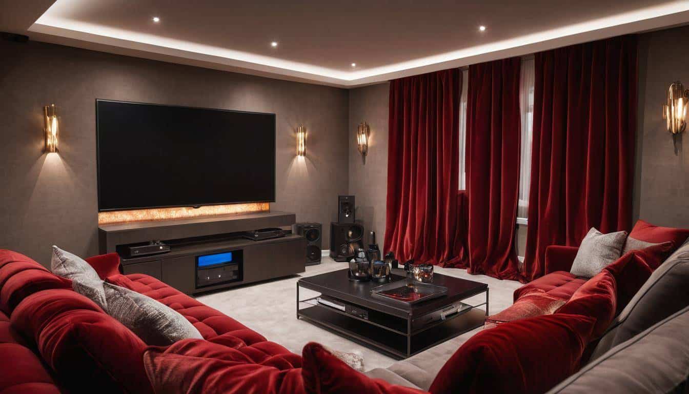 Cozy Home Theater with Red Accents