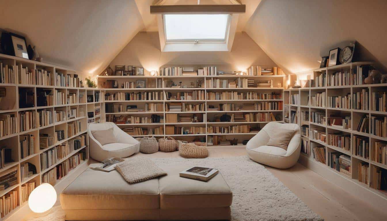 Cozy attic bookshelves