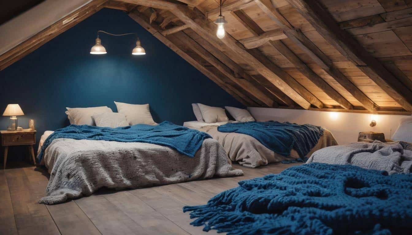 Cozy attic in blue tones