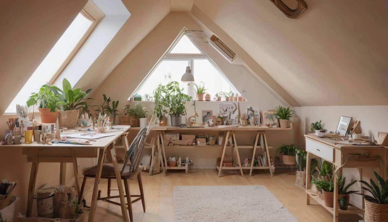 Cozy attic workspace lighting