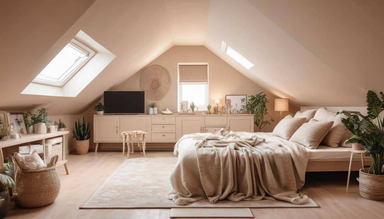 Cozy beige attic transformation