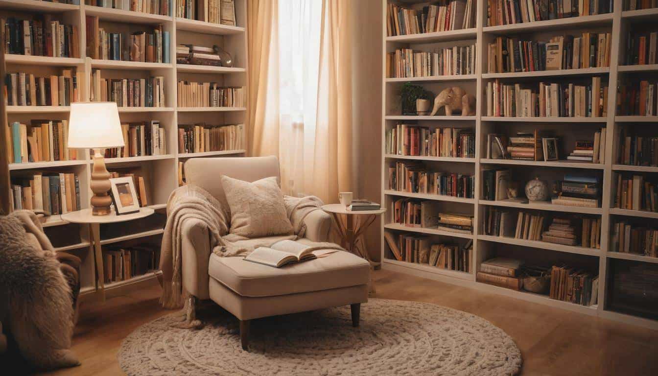 Cozy beige home library