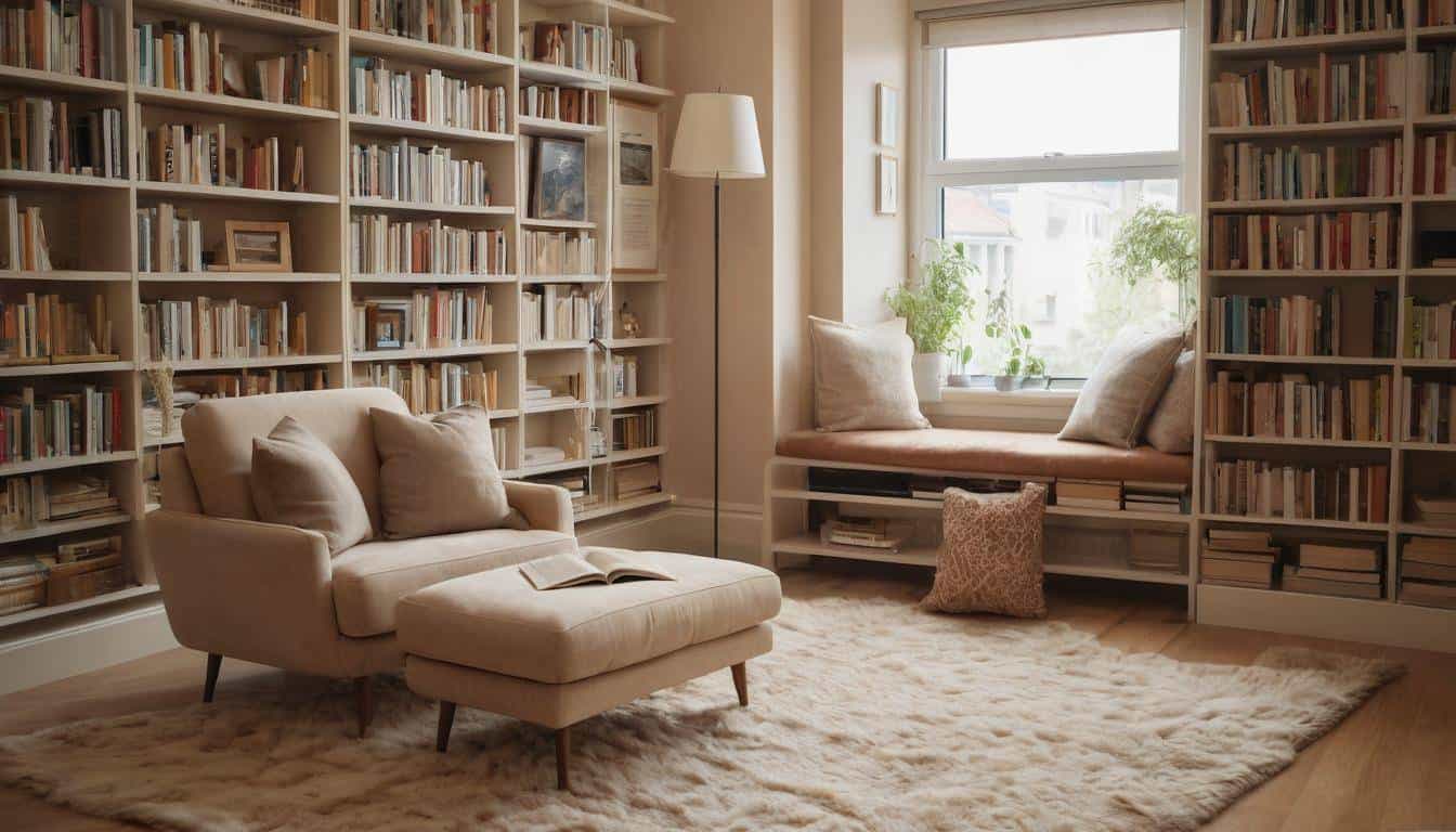 Cozy beige home library