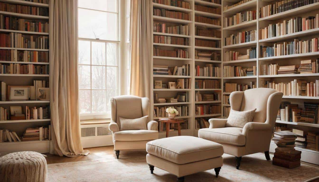 Cozy beige home library