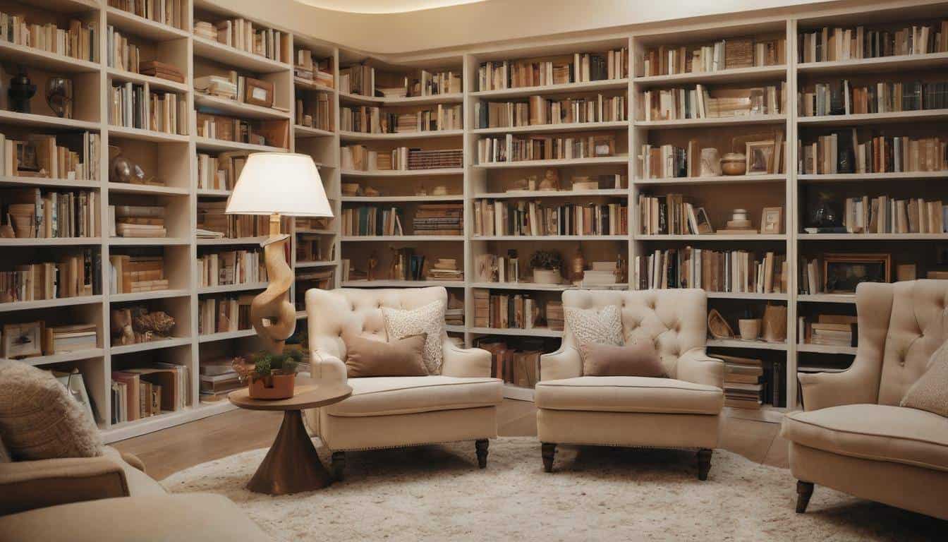 Cozy beige library design