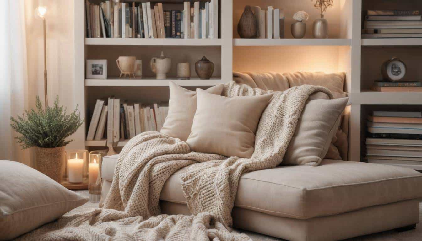 Cozy beige reading nook