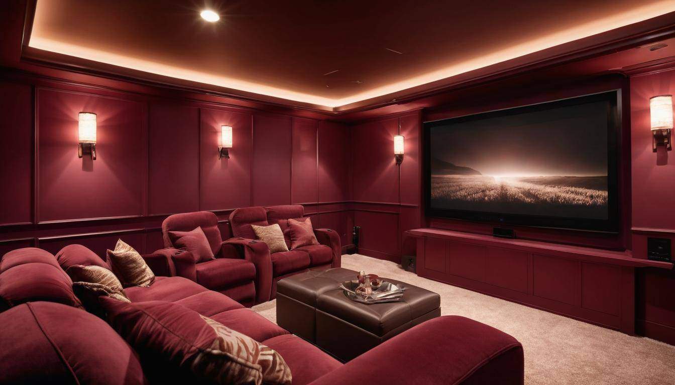 Cozy burgundy home theater