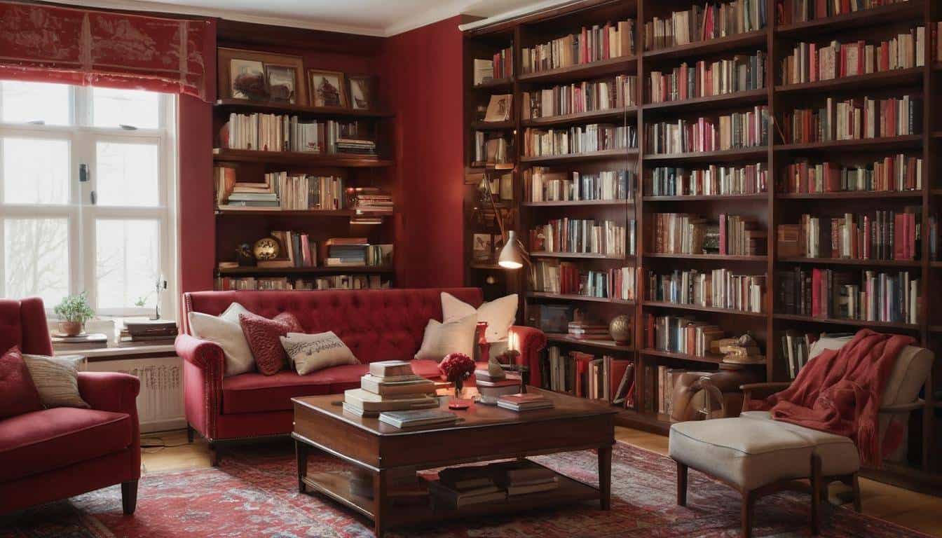 Cozy crimson home library