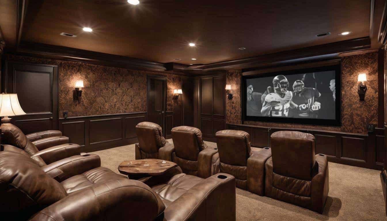 Cozy dark brown home theater