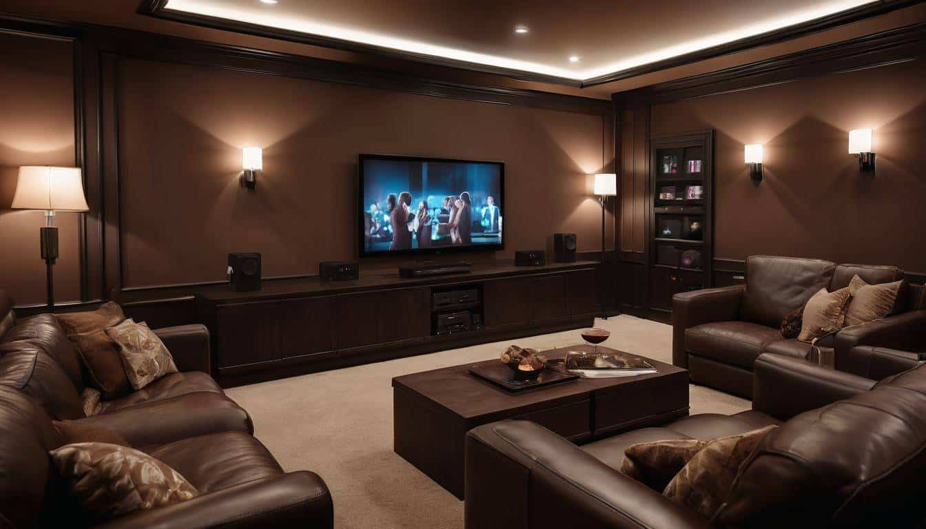 Cozy dark brown home theater