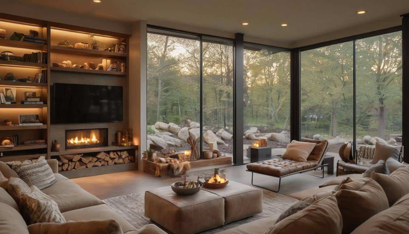 Cozy fireplace and outdoor view