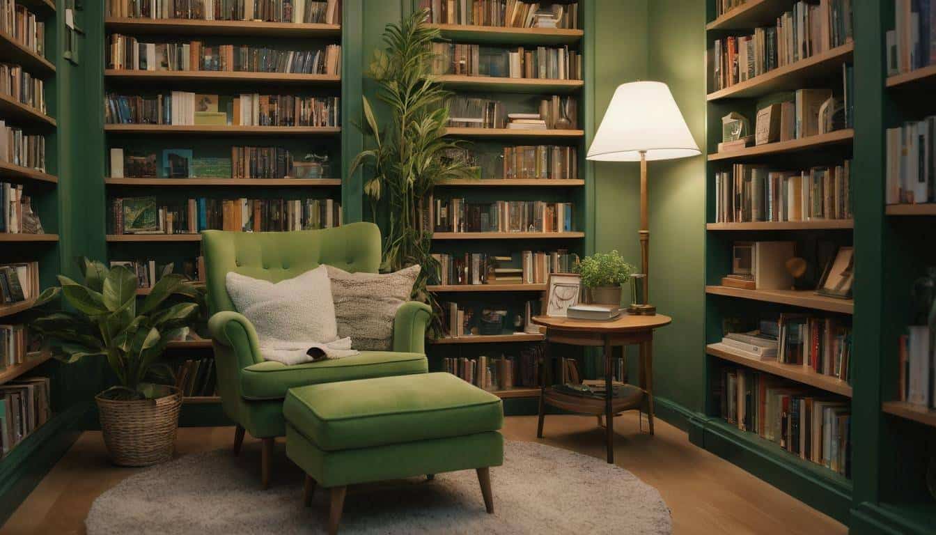 Cozy green home library