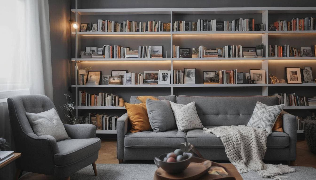 Cozy grey home library