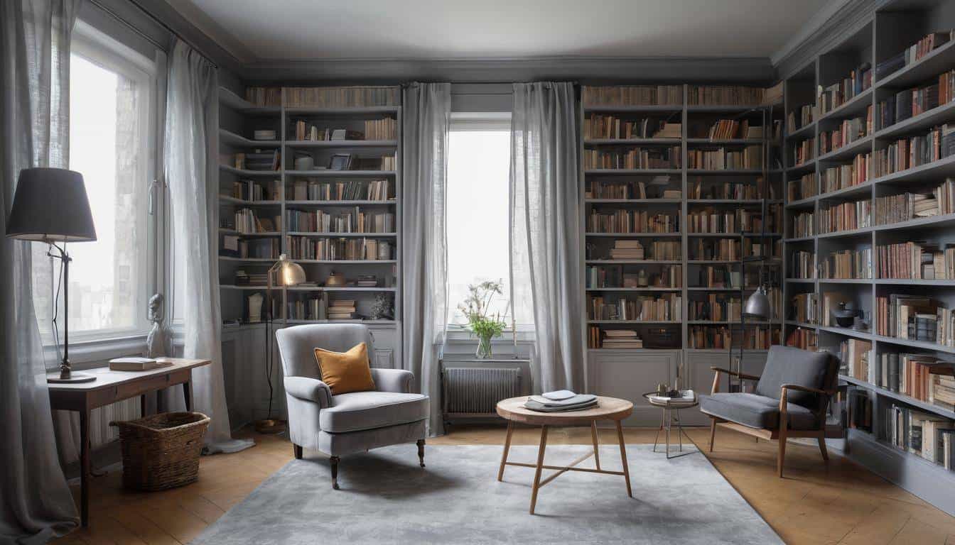 Cozy grey home library