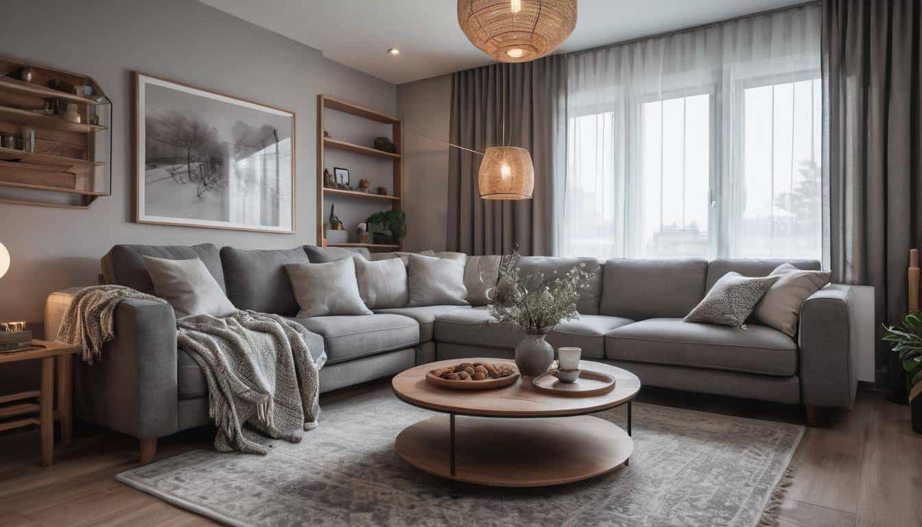 Cozy grey with wood accents