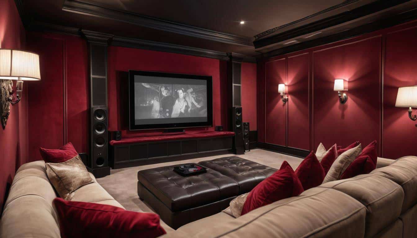 Cozy home theater with red accents