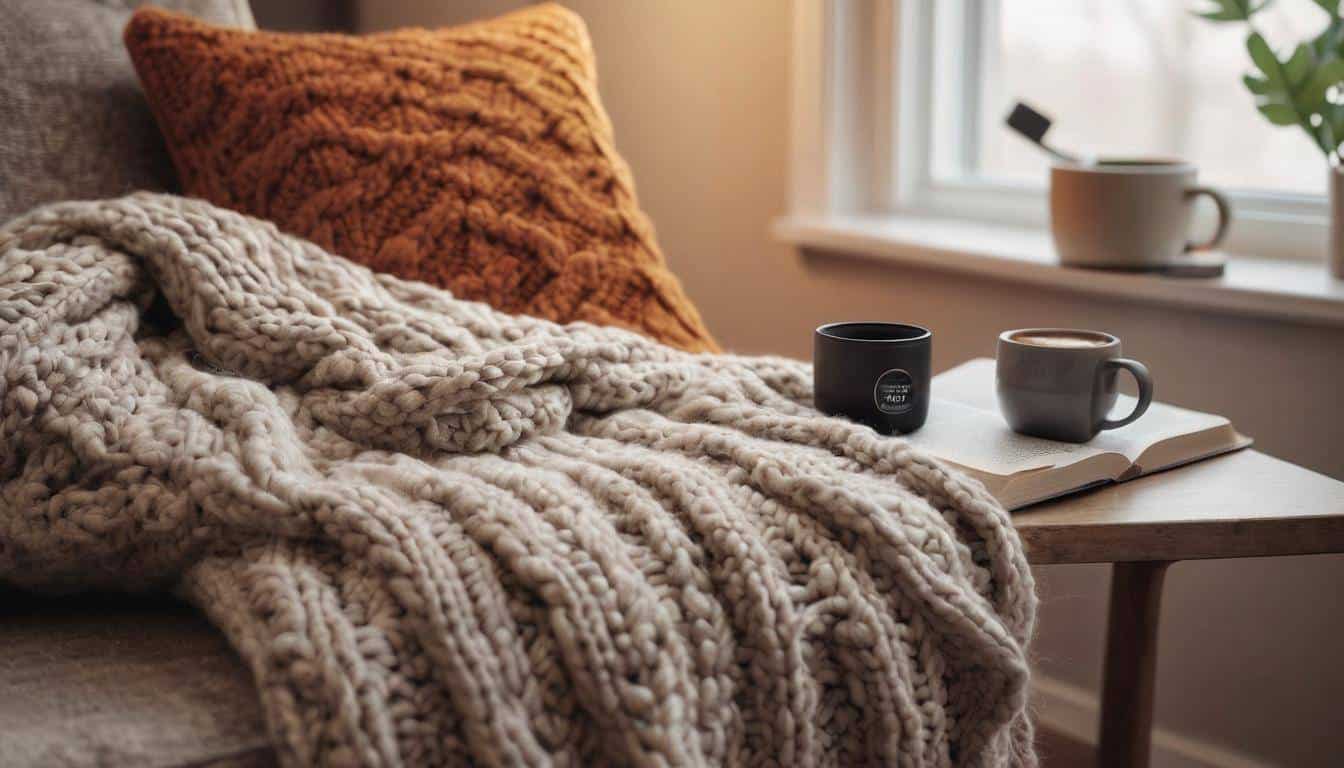 Cozy reading nook with knit throw