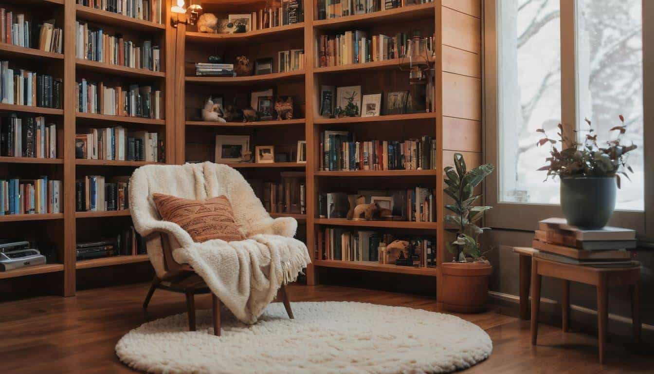 Cozy reading nook with rug