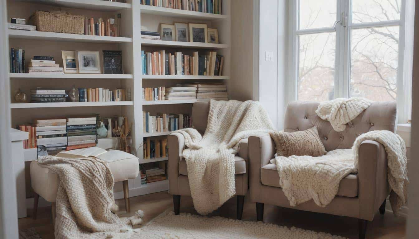 Cozy reading nook with textiles