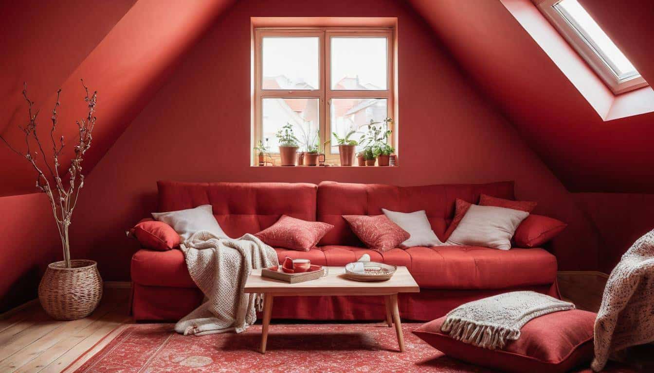 Cozy red attic ambiance